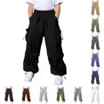 thumbnail image 1 of YMNXA Kids Boys Girls Outdoor Cargo Pants With Multiple Pockets Elastic Waist Solid Color Wide Leg Lightweight Breathable Trousers For Daily Wear,Black,11-12 Years, 1 of 9