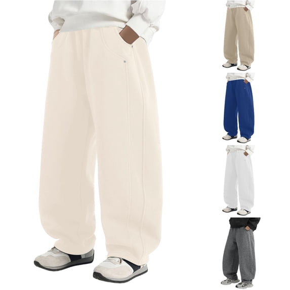 YMNXA Kids Boys Pants With Pockets Elastic Waist Solid Color Wide Leg Lightweight Breathable Summer Trousers For Everyday Wear,Beige,12-13 Years