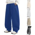 thumbnail image 1 of YMNXA Kids Boys Pants With Pockets Elastic Waist Solid Color Wide Leg Lightweight Breathable Summer Trousers For Everyday Wear,Navy,12-13 Years, 1 of 6