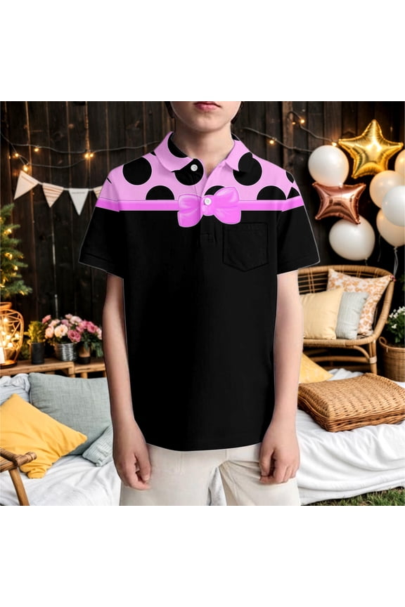 Kids Boys Polo Shirt Short Sleeve Lapel Polka Dot Print Soft Comfortable Breathable Tee Top For Casual Daily Wear,Hot Pink,7-8 Years