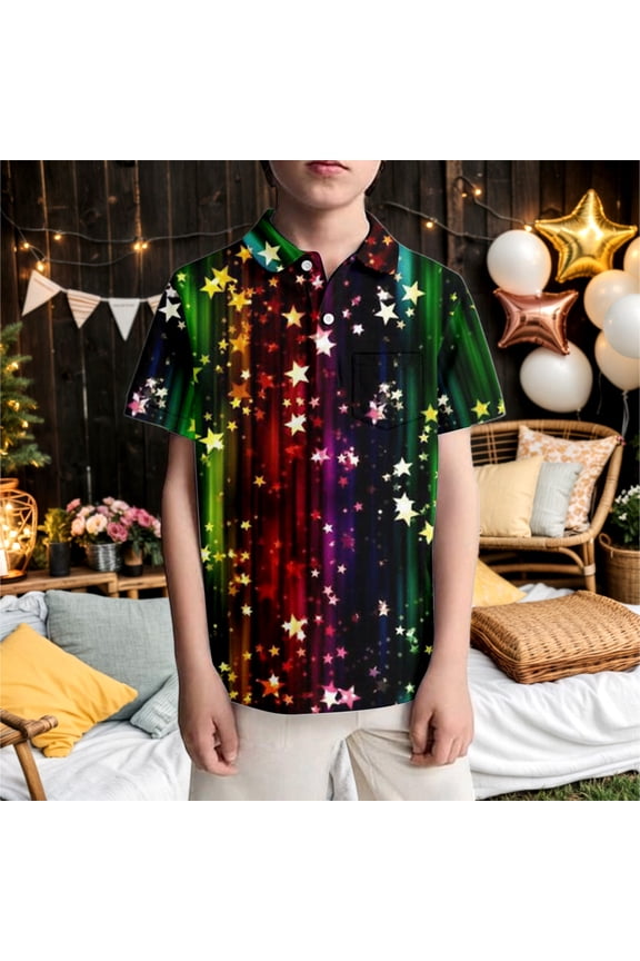 Kids Boys Polo Shirt Short Sleeve Lapel Polka Dot Print Soft Comfortable Breathable Tee Top For Casual Daily Wear,Multicolour,3-4 Years