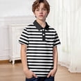 thumbnail image 1 of YMNXA Kids Boys Polo Shirt With Pocket Short Sleeve Lapel Striped Print Soft Comfortable Breathable Tee Top For Casual Daily Wear,Black,3-4 Years, 1 of 5