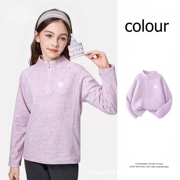 YMNXA Kids Boys Training Top Long Sleeve Stand Collar Solid Color Half Zip Comfortable Breathable Activewear Tee For Outdoor Activities,Light Purple,16-18 Years
