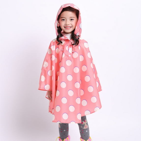 YMNXA Kids Girls Boys Rain Poncho With Hood Polka Dot Print Waterproof Buttons Lightweight Breathable Rain Coat For Outdoor Activities,Pink,3-5 Years
