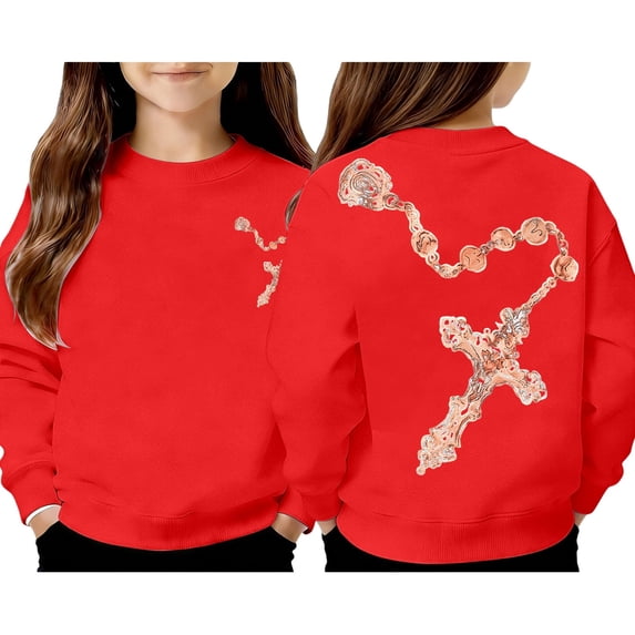 YMNXA Kids Girls Boys Sweatshirt Long Sleeve Crew Neck Graphic Print Soft Comfortable Pullover Top For Casual Daily Wear,Red,4-5 Years