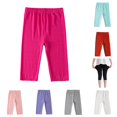 thumbnail image 1 of YMNXA Kids Girls Capri Leggings Elastic Waist Solid Color Ankle Length Comfortable Slim Fit Stretchy Running Yoga Pants For Daily Wear,Hot Pink,3-4 Years, 1 of 3