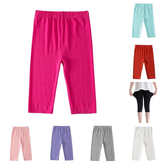 YMNXA Kids Girls Capri Leggings Elastic Waist Solid Color Ankle Length Comfortable Slim Fit Stretchy Running Yoga Pants For Daily Wear,Hot Pink,3-4 Years