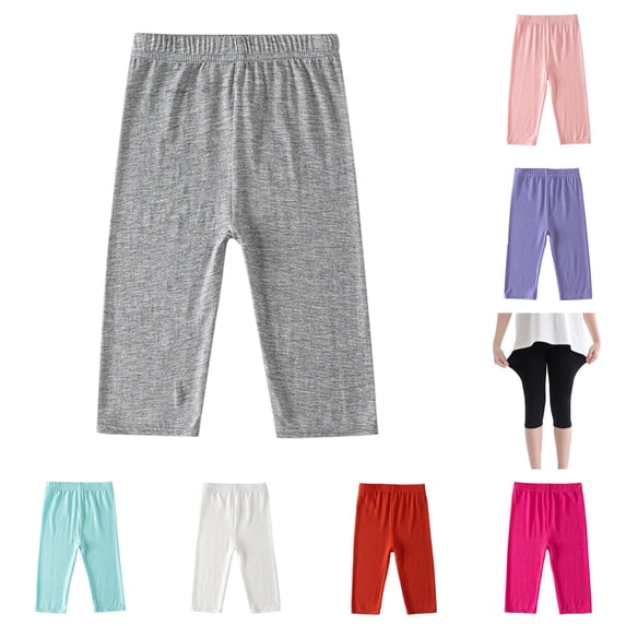 YMNXA Kids Girls Capri Leggings Elastic Waist Solid Color Ankle Length Comfortable Slim Fit Stretchy Running Yoga Pants For Daily Wear,Grey,4-5 Years