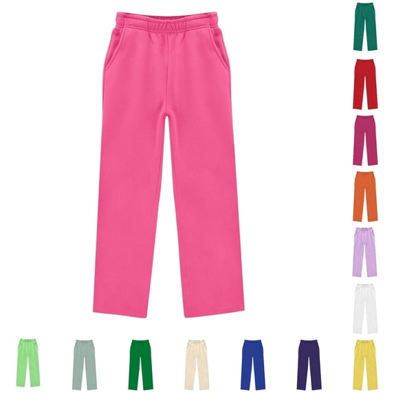 YMNXA Kids Girls Casual Pants Elastic Waist Straight Fit Solid Color Comfortable Lightweight Trousers For Casual Daily Wear,Pink,5-6 Years