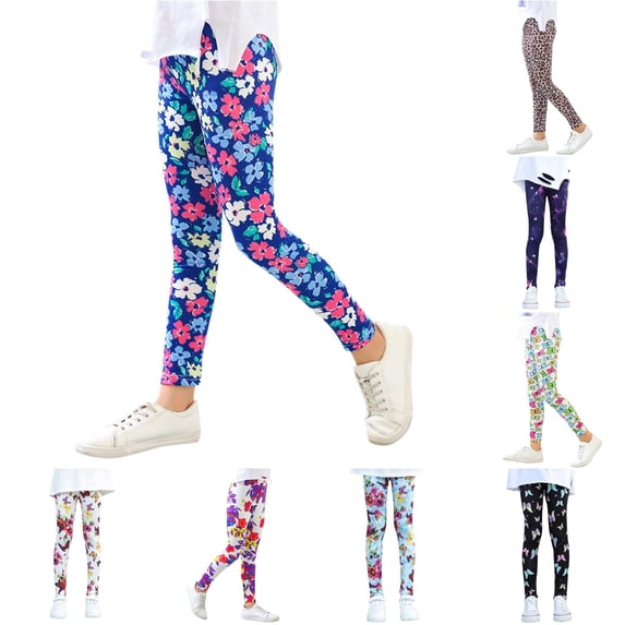 YMNXA Kids Girls Leggings Elastic Waist Butterfly Printing Ankle Length Comfortable Slim Fit Stretchy Running Yoga Pants For Daily Wear,Dark Blue,8-9 Years