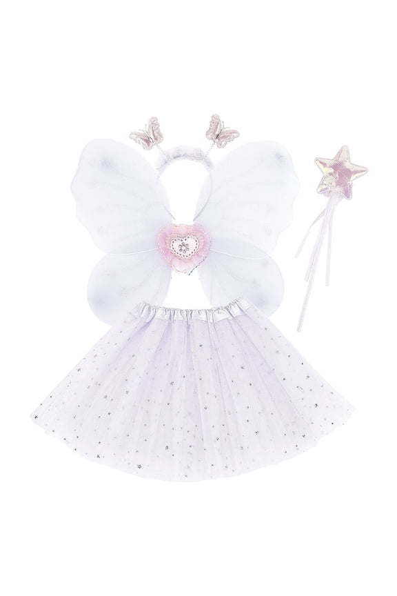 Kids Girls Outfits Elastic Waist Sequins Mesh Tutu Skirt And Hairband Comfortable Fashion Sets Four Piece For Dress Up,White,One Size