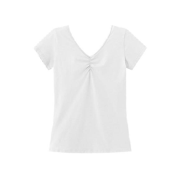 YMNXA Kids Girls Summer Top Casual Short Sleeve V Neck Solid Color Stretchy Comfortable Breathable Athletic Tee For Daily Wear,White,5-6 Years