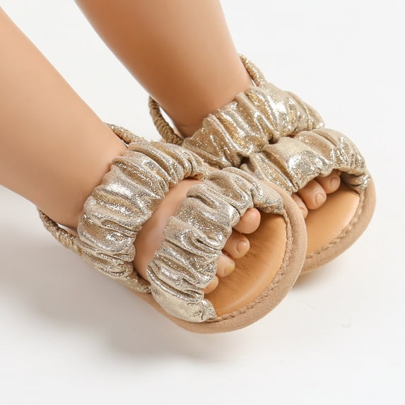 YMNXA Kids Toddler Girls Sandals Soft Sole Non Slip Open Toe Solid Color Comfortable Breathable Summer Walking Shoes For Daily Wear,Gold,0-6 Months