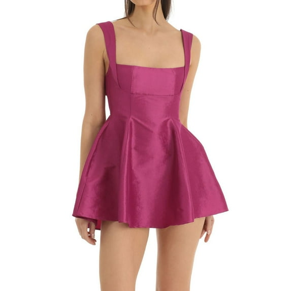 YMNXA Ladies Dress Sleeveless Spaghetti Strap Solid Color Bow Design Backless Fashion Elegant Mini Dresses For Daily Wear,Red,S