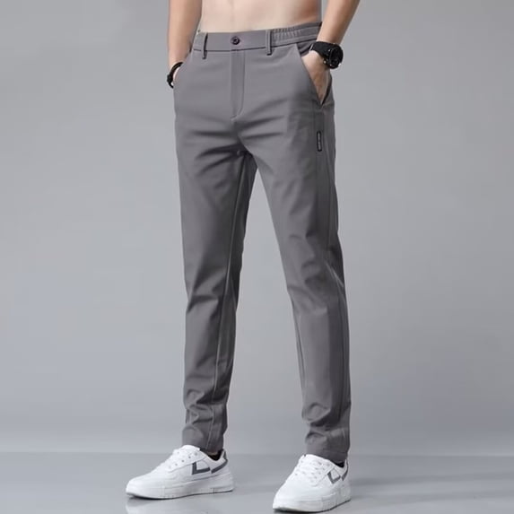 YMNXA Men's Casual Pants Elastic Waist Solid Color Straight Fit Comfortable Lightweight Breathable Trousers With Pockets For Daily Wear,Dark Gray,30