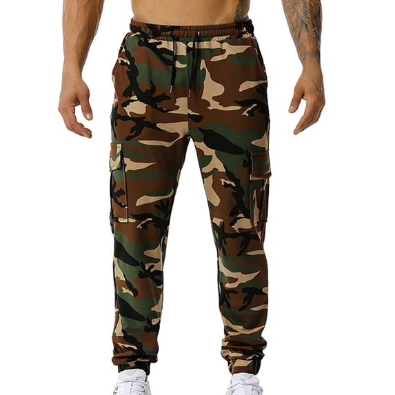 YMNXA Men's Sweatpants Drawstring Elastic Waist Camouflage Printed Straight Fit Comfortable Soft Joggers Trousers With Pockets For Daily Wear,Green,M