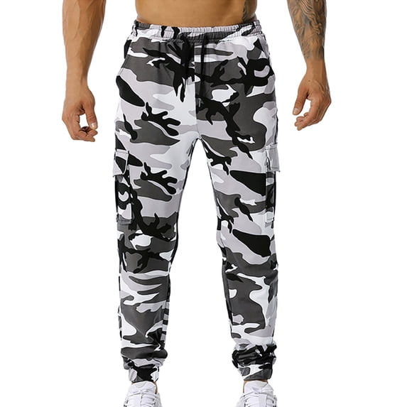 YMNXA Men's Sweatpants Drawstring Elastic Waist Camouflage Printed Straight Fit Comfortable Soft Joggers Trousers With Pockets For Daily Wear,White,L