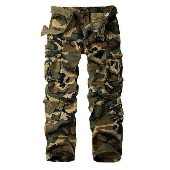 YMNXA Mens Casual Cargo Pants High Waist Straight Leg Camouflage Print Comfortable Fashion Trousers With Pockets For Daily Wear,Camouflage,32