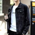 thumbnail image 1 of YMNXA Mens Denim Jacket Long Sleeved Lapel Solid Color Button Comfortable Fashion Coat With Pocket For Casual Daily Wear Black Xxxxl, 1 of 7