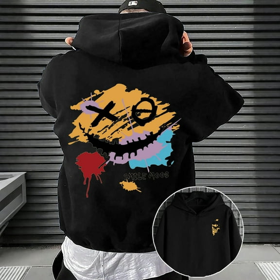 YMNXA Mens Hoodies Long Sleeve Abstract Print Comfortable Loose Fit Fashion Sweatshirt For Casual Daily Wear Black S