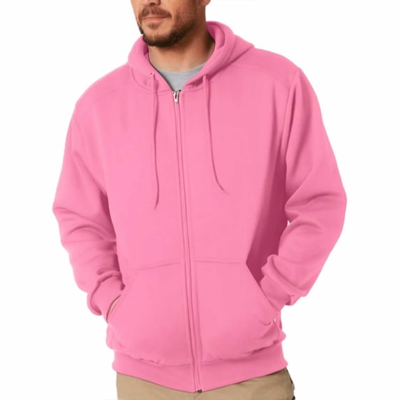 YMNXA Mens Hoodies With Pocket Long Sleeve Solid Color Zip Up Drawstring Loose Fit Fashion Sweatshirt For Daily Wear Pink Xl