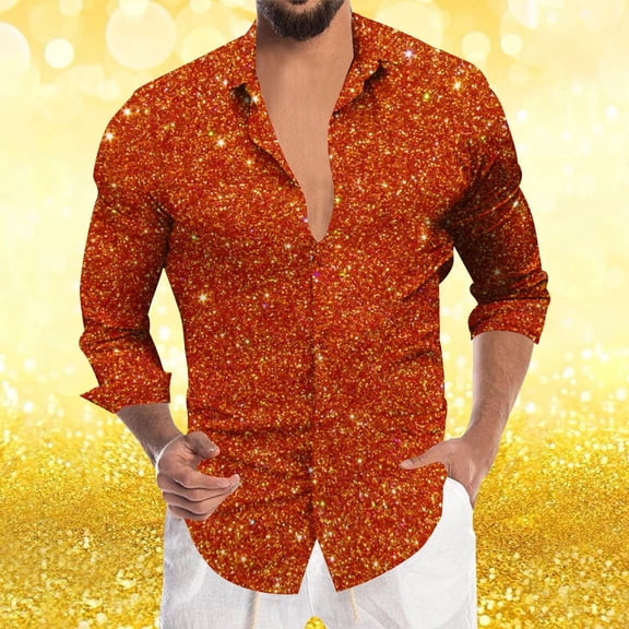 YMNXA Mens Shirts Long Sleeve Lapel Buttons Carnival Print Fashion Comfortable Loose Blouse For Casual Daily Wear Orange S