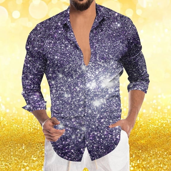 YMNXA Mens Shirts Long Sleeve Lapel Buttons Carnival Print Fashion Comfortable Loose Blouse For Casual Daily Wear Purple Xxxl