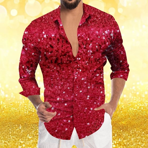 YMNXA Mens Shirts Long Sleeve Lapel Buttons Carnival Print Fashion Comfortable Loose Blouse For Casual Daily Wear Watermelon Red L