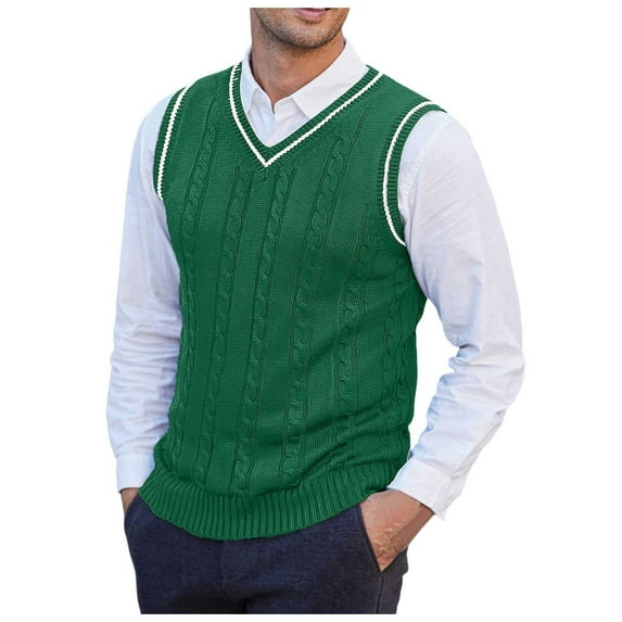 YMNXA Mens Sweaters Vest Sleeveless V Neck Solid Color Knitted Comfortable Slim Fit Top For Casual Daily Wear Green L