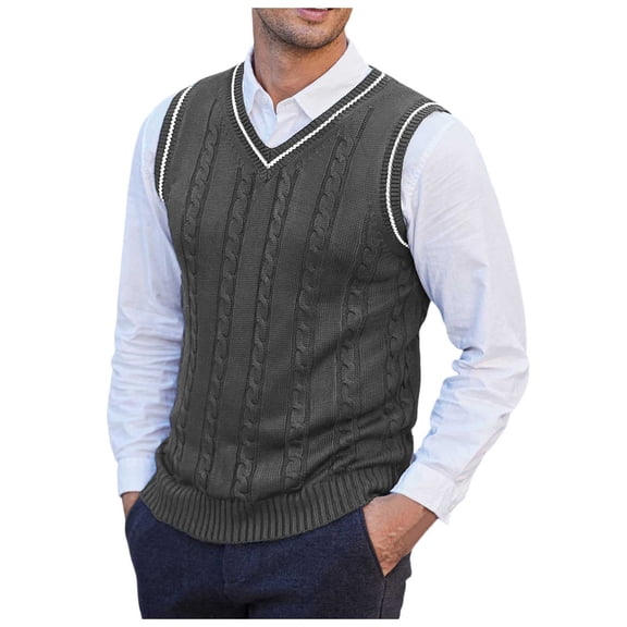 YMNXA Mens Sweaters Vest Sleeveless V Neck Solid Color Knitted Comfortable Slim Fit Top For Casual Daily Wear Grey M