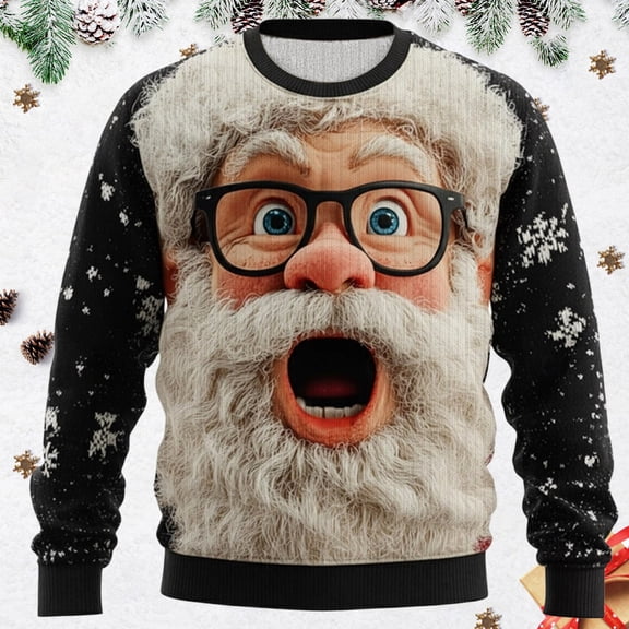 YMNXA Mens Sweatshirt Knit Ribbed Long Sleeve Crew Neck Print Stylish Comfortable Warm Pullover For Casual And Festive Occasions Black L