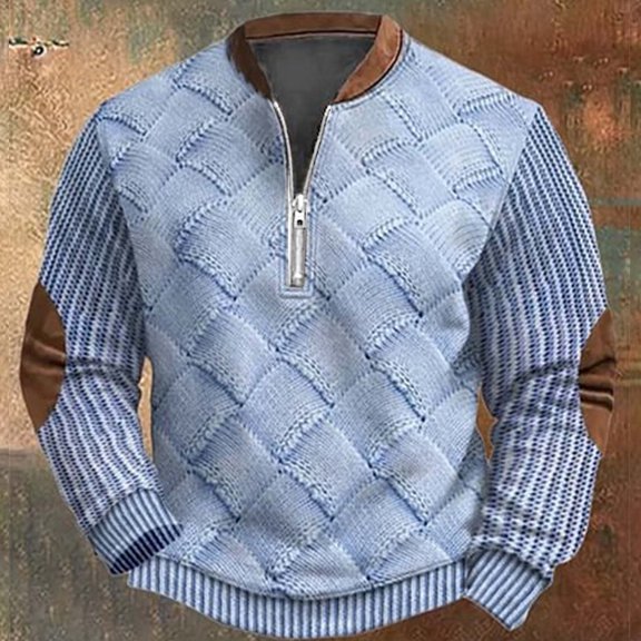 YMNXA Mens Sweatshirt Long Sleeve Half Zip Color Block Fashion Comfortable Pullover For Casual Daily Wear Sky Blue Xxl