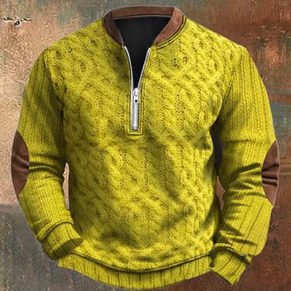 YMNXA Mens Sweatshirt Long Sleeve Half Zip Color Block Fashion Comfortable Pullover For Casual Daily Wear Yellow Xl