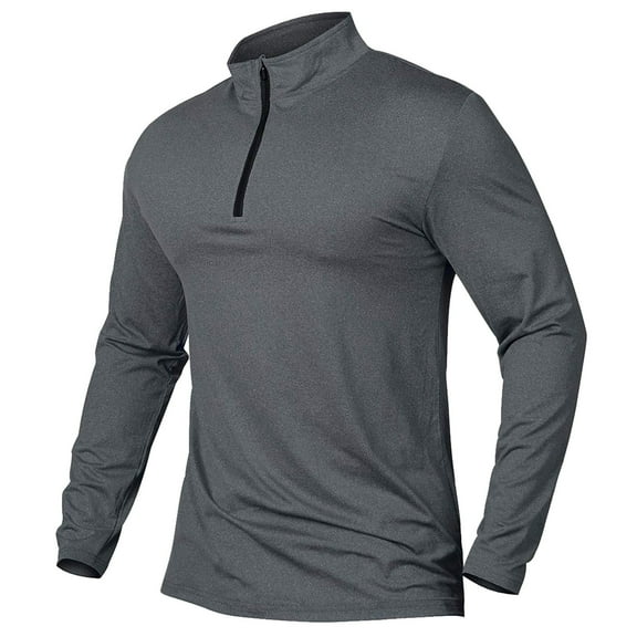 YMNXA Mens T Shirts Long Sleeve Stand Collar Half Zip Solid Color Comfortable Breathable Tee For Casual Daily Wear Gy2 M