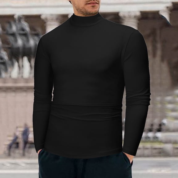 YMNXA Mens T Shirts Long Sleeved Turtleneck Solid Color Comfortable Breathable Top For Casual Daily Wear Black Xl