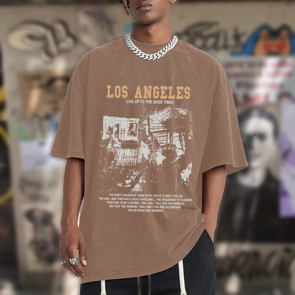 YMNXA Mens T Shirts Short Sleeved Round Neck Graphic Printing Comfortable Loose Fit Fashion Top For Daily Wear And Outings Coffee S