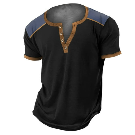 YMNXA Mens T Shirts Short Sleeved V Neck Color Block Comfortable Breathable Top For Casual Daily Wear Black S