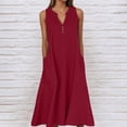 thumbnail image 1 of YMNXA Summer Dresses For Women Sleeveless V Neck Solid Color Comfortable Loose Fit Flowy Dress With Pockets For Casual Daily Wear,Brick Red,Xxl, 1 of 5