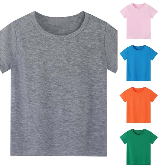YMNXA Toddler Children Boys Girls T Shirts Short Sleeve O-Neck Solid Color Fashion Breathable Summer Tee Top For Daily Wear,Grey,5-6 Years