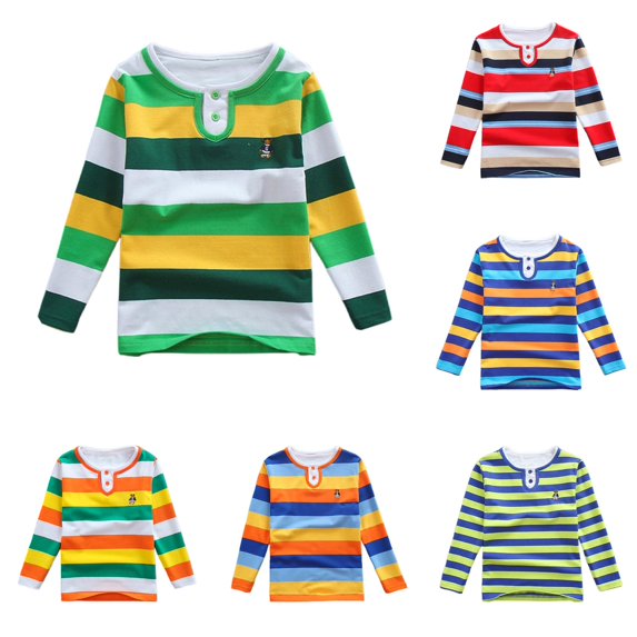 YMNXA Toddler Children Boys T Shirts Long Sleeve O-Neck Striped Print Fashion Breathable Tee Top For Casual Daily Wear,Green,160
