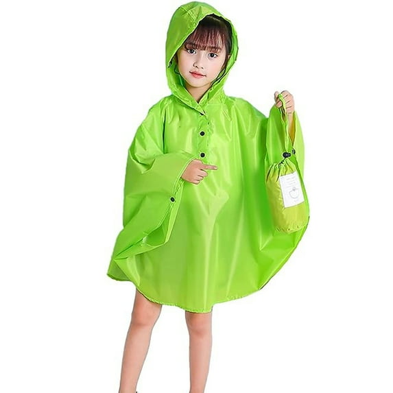 YMNXA Toddler Girls Boys Rain Poncho With Hood Solid Color Waterproof Buttons Lightweight Breathable Rain Coat For Outdoor Activities,Green,8-9 Years