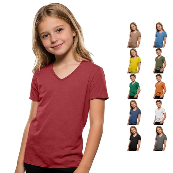 YMNXA Toddler Kids Boys T-Shirts Short Sleeve V Neck Solid Color Summer Comfortable Breathable Fashion Tee Top For Casual Daily Wear,Brick Red,11-12 Years