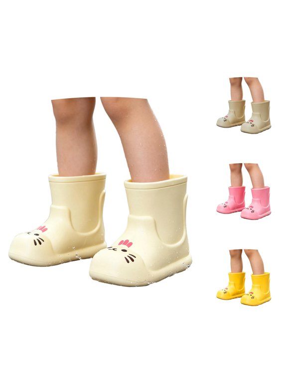 Toddler Kids Girls Boys Rain Boots Non Flat Sole Cartoon Cat Print Waterproof Lightweight Rain Shoes For Outdoor Activities,White,3-3.5 Years