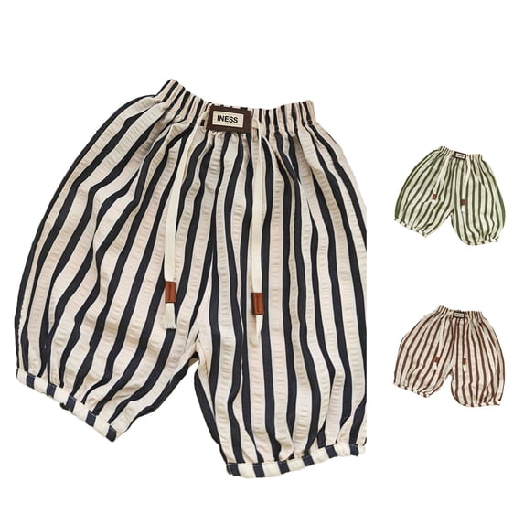 YMNXA Toddler Kids Girls Boys Summer Pants Striped Print Elastic Waist Drawstring Straight Fit Lightweight Casual Trousers For Daily Wear,Black,5-6 Years