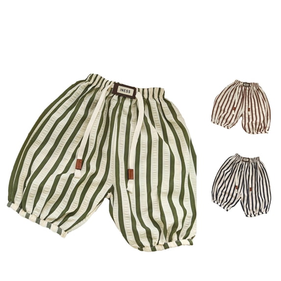 YMNXA Toddler Kids Girls Boys Summer Pants Striped Print Elastic Waist Drawstring Straight Fit Lightweight Casual Trousers For Daily Wear,Green,5-6 Years