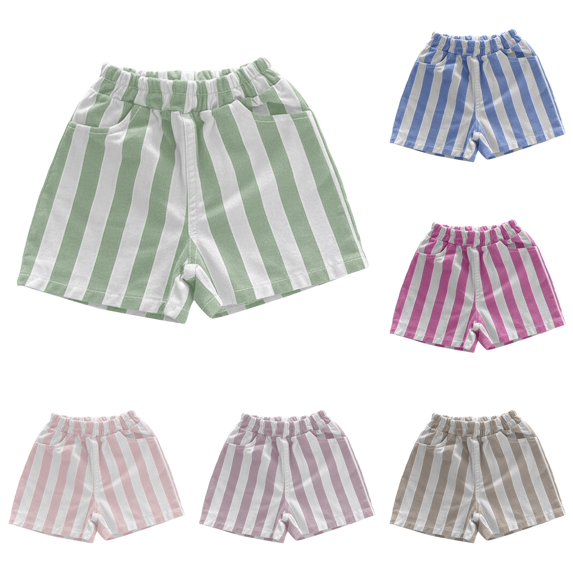 YMNXA Toddler Kids Girls Boys Summer Shorts Striped Print Elastic Waist Lightweight Comfortable Shorts For Casual Daily Wear,Green,2-3 Years