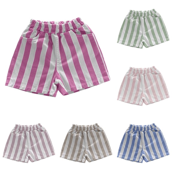 YMNXA Toddler Kids Girls Boys Summer Shorts Striped Print Elastic Waist Lightweight Comfortable Shorts For Casual Daily Wear,Hot Pink,3-6 Months