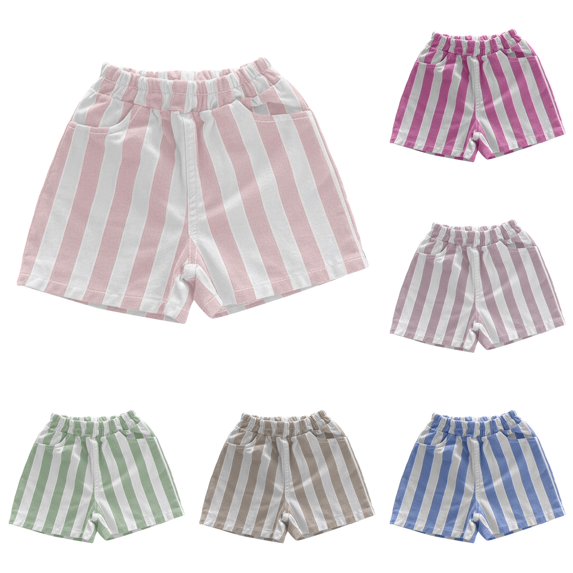 YMNXA Toddler Kids Girls Boys Summer Shorts Striped Print Elastic Waist Lightweight Comfortable Shorts For Casual Daily Wear,Pink,3-4 Years