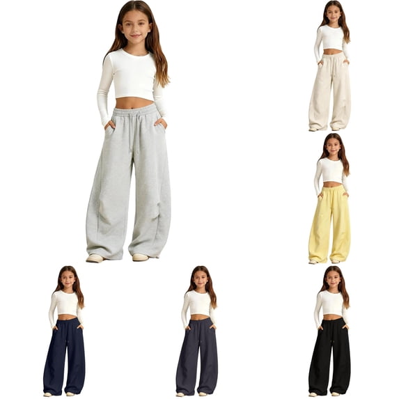 YMNXA Toddler Kids Girls Casual Pants Drawstring Elastic Waist Solid Color Fashion Curved Leggings Soft Stretchy Comfortable Trousers For Everyday Wear,Light Gray,14-15 Years