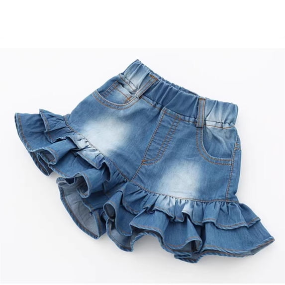 YMNXA Toddler Kids Girls Denim Shorts Summer Elastic Waist Double Layer Ruffled Hem Comfortable Fashion Shorts For Daily Wear,Blue,3-4 Years